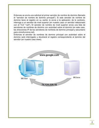 Entonces se envía una solicitud al primer servidor de nombre de dominio (llamado
el "servidor de nombre de dominio princip...