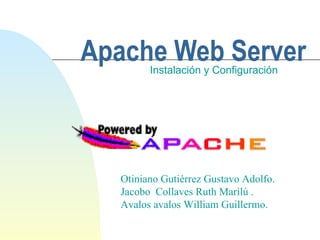 Apache Web Server Instalación y Configuración Otiniano Gutiérrez Gustavo Adolfo. Jacobo  Collaves Ruth Marilú . Avalos avalos William Guillermo. 