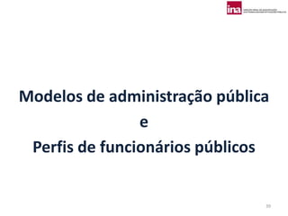 Modelos de administração pública
                e
 Perfis de funcionários públicos


                               39
 