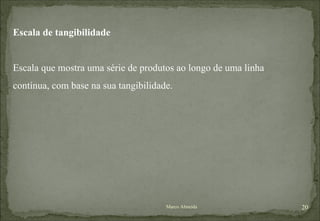 Escala de tangibilidade Escala que mostra uma série de produtos ao longo de uma linha contínua, com base na sua tangibilidade. Marco Almeida 