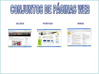 BLOGS   PORTAIS     WIKIS CONJUNTOS DE PÁGINAS WEB 