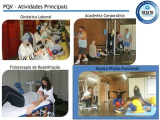 PQV – Atividades Principais Academia Corporativa Fisioterapia de Reabilitação Ginástica Laboral Espaço Physio Funcional 