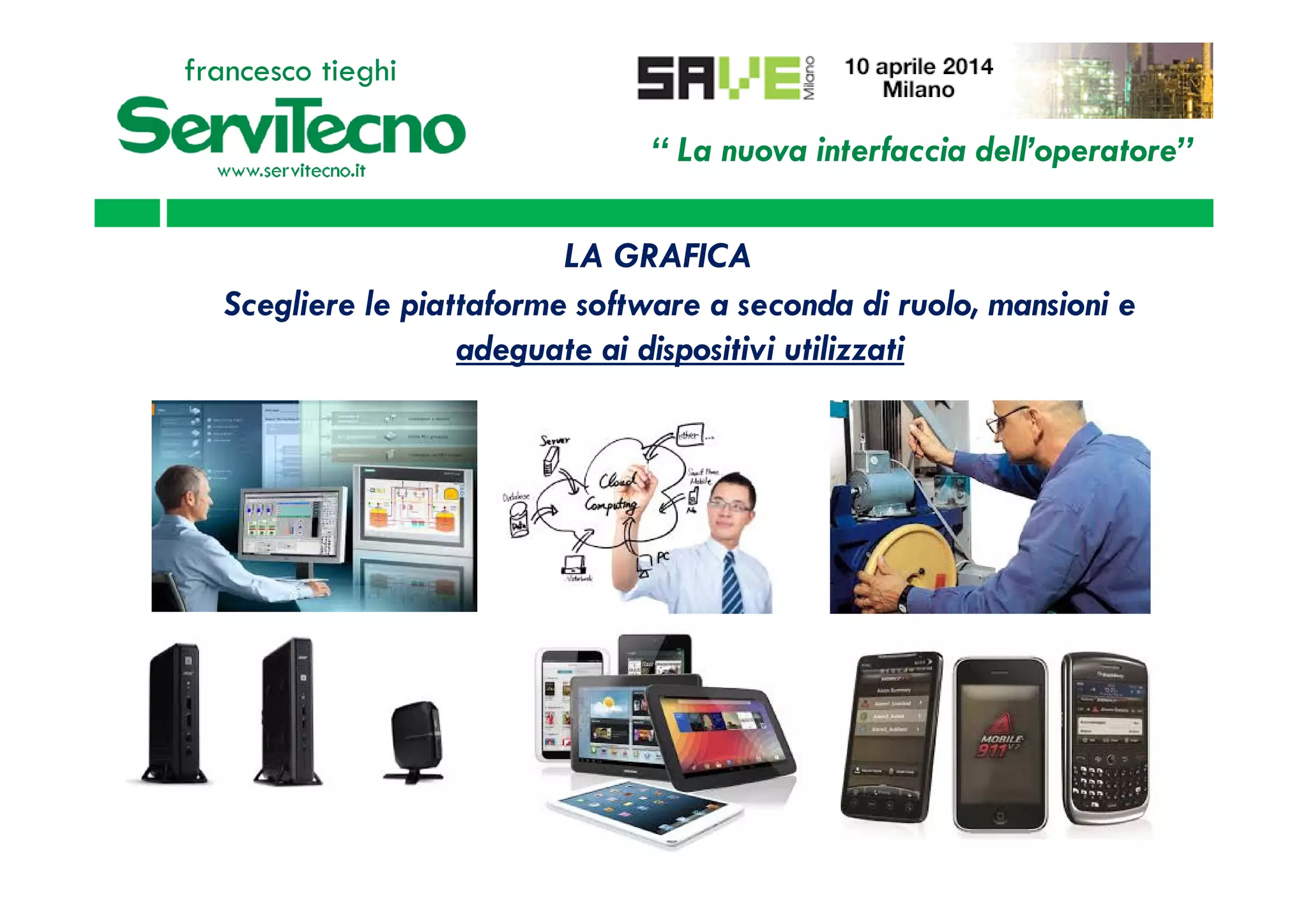 “ La nuova interfaccia dell’operatore”
francesco tieghi
Scegliere le piattaforme software a seconda di ruolo, mansioni e
adeguate ai dispositivi utilizzati
LA GRAFICA
 