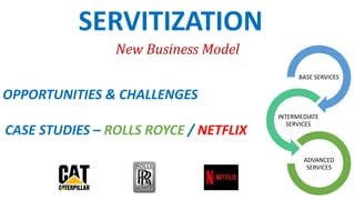 SERVITIZATION
OPPORTUNITIES & CHALLENGES
CASE STUDIES – ROLLS ROYCE / NETFLIX
New Business Model
BASE SERVICES
INTERMEDIATE
SERVICES
ADVANCED
SERVICES
 