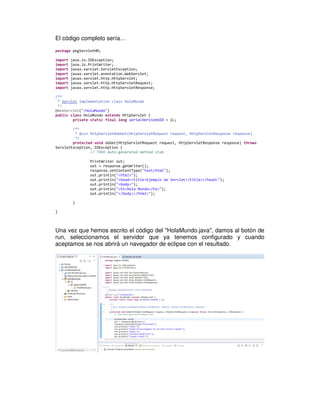 Servlet Hola Mundo con Eclipse y Tomcat | PDF
