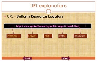 URL explanations

 URL - Uniform Resource Locators
 