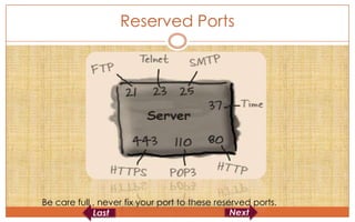 Reserved Ports




Be care full , never fix your port to these reserved ports.
 
