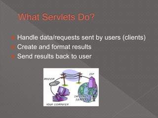  Handle data/requests sent by users (clients)
 Create and format results
 Send results back to user
 