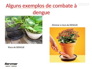 Alguns exemplos de combate à
dengue
Eliminar o risco de DENGUE
Risco de DENGUE
 
