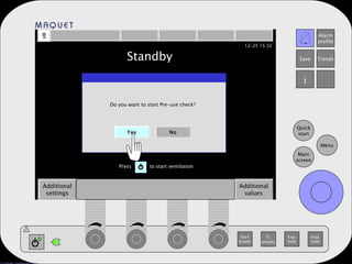 Additional settings Additional values Standby Do you want to start Pre-use check? Yes No to start ventilation Press 