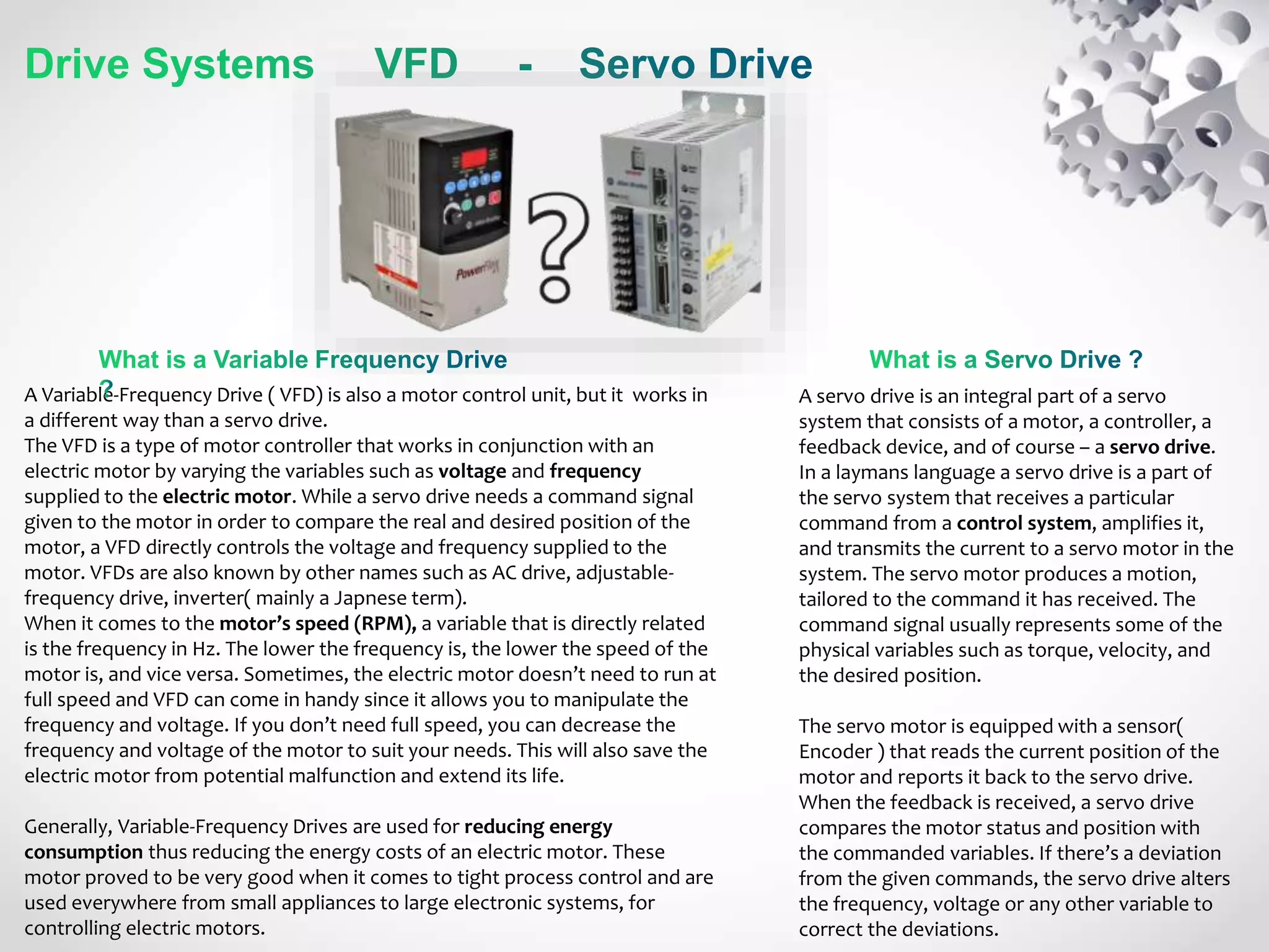 Variable Frequency Drive Vs Servo Drive System PPT