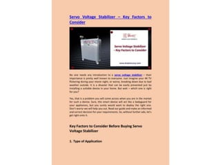 Servo Voltage Stabilizer – Key Factors to Consider.pptx