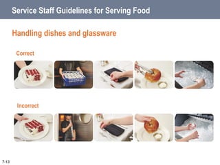 Service Staff Guidelines for Serving Food
Handling dishes and glassware
Correct
Incorrect
7-13
 