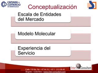 Calle 119 No. 6a – 47 Int. 9 | +57 1 213.36.45
Bogotá – Colombia | www.inter-consultant.com
Conceptualización
Escala de Entidades
del Mercado
Modelo Molecular
Experiencia del
Servicio
 