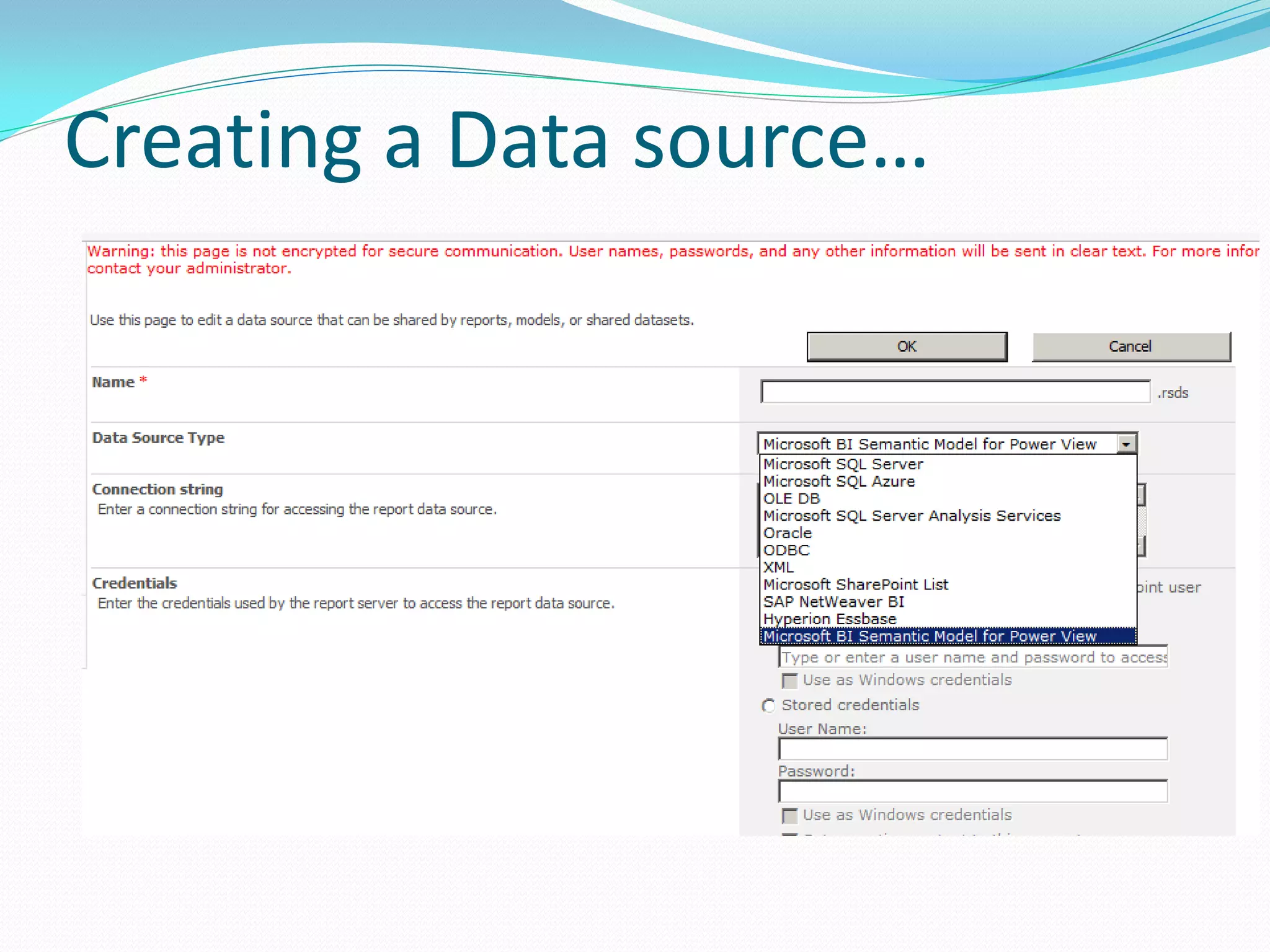 Creating a Data source… 