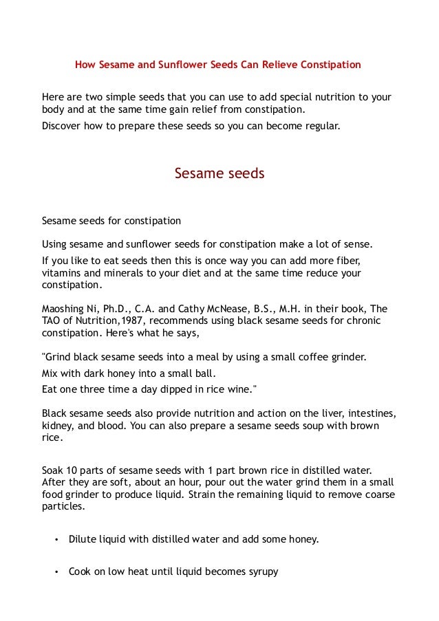 Sesame and Sunflower Seeds to Relieve Constipation