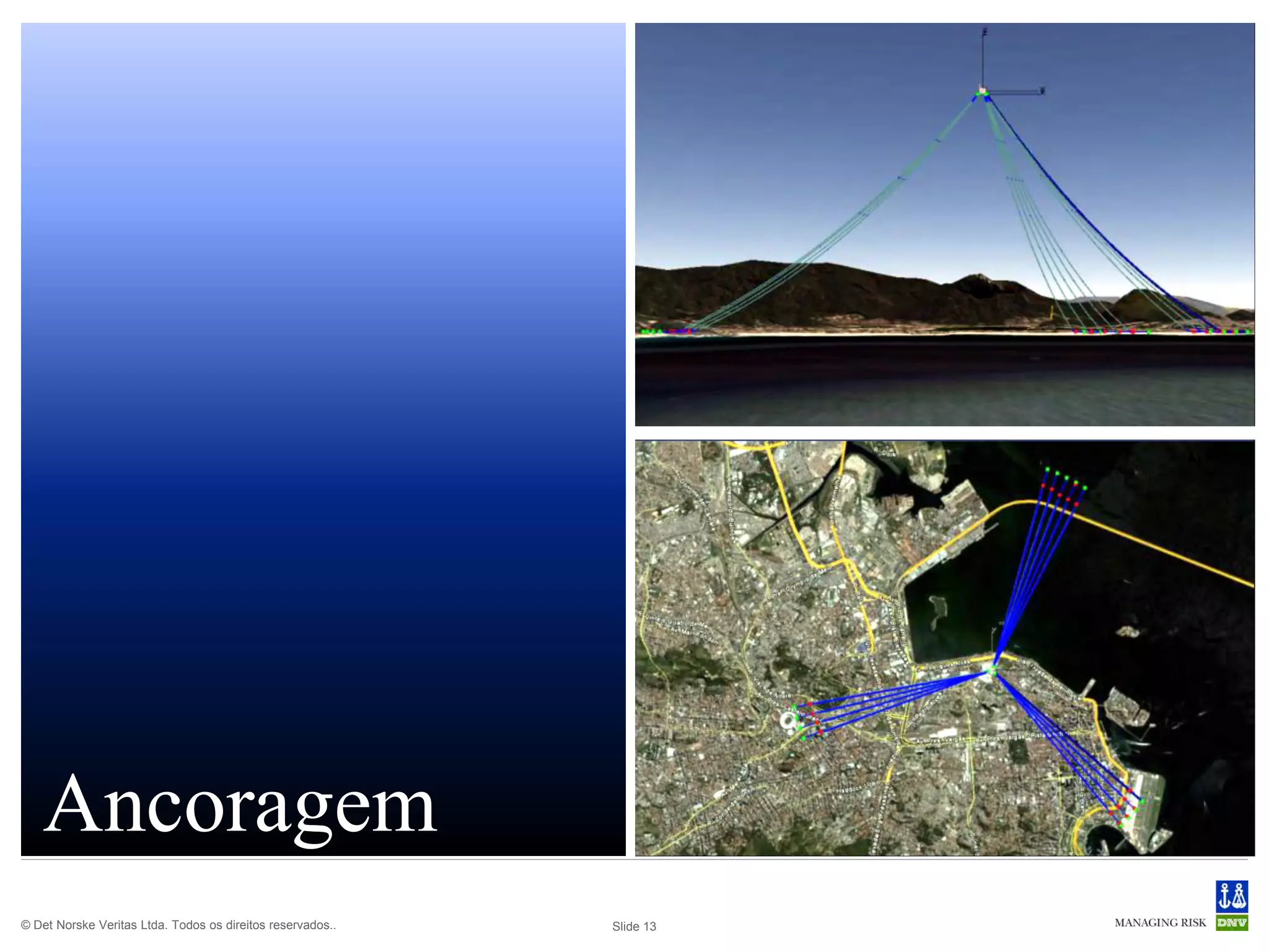 Cidade do
                                                                                                         Samba


                                                                         Maracanã


                                                                                                                                 Aeroporto

   Ancoragem                                                                                                                     Santos
                                                                                                                                 Dumont

                                                                  Imagens de Oceânica Engenharia, Consultoria e Projetos Ltda.

© Det Norske Veritas Ltda. Todos os direitos reservados..   Slide 13
 
