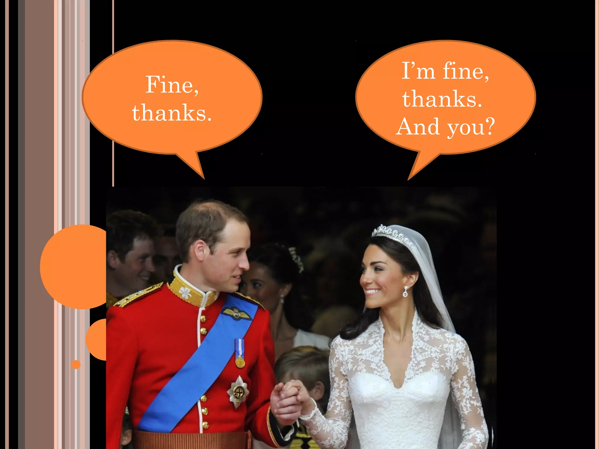 Good
How are    Good
          I’m fine,
  Fine,
mornin
   you
thanks.   mornin
          thanks.
 today?
    g.    And you?
             g.
 