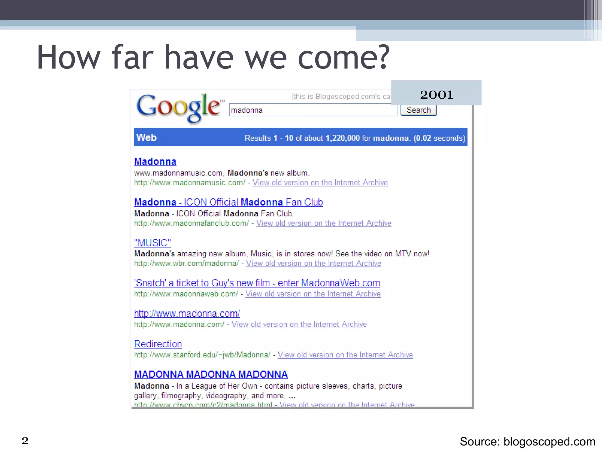 How far have we come? 2001 Source: blogoscoped.com 