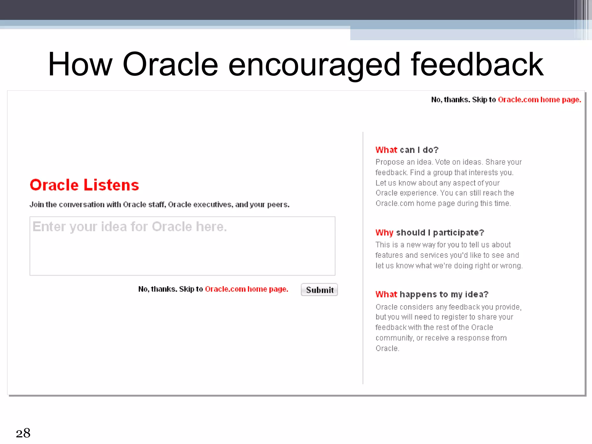 How Oracle encouraged feedback 