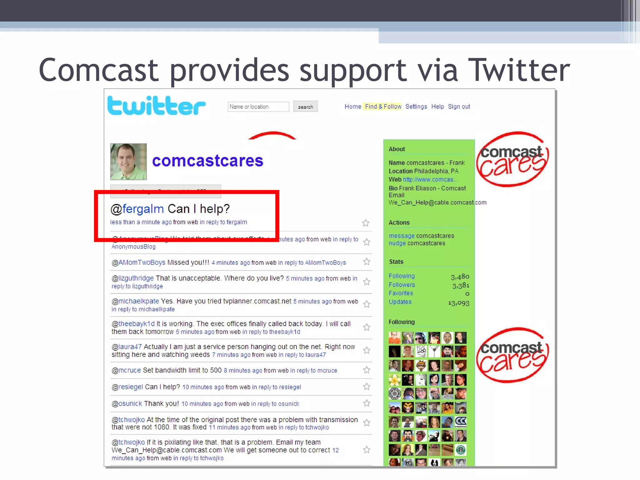 Comcast provides support via Twitter 