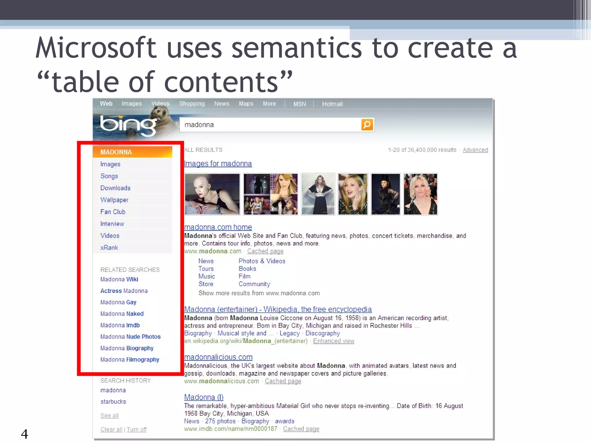 Microsoft uses semantics to create a “table of contents” 