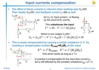 4 Signals and electronic systems design
M Mata
Input currents compensation
• The effect of these currents is relevant when...