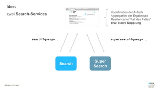 #WISSENTEILEN
Search
Super
Search
search?query= … supersearch?query= …
Koordination der Aufrufe
Aggregation der Ergebnisse
Resilience im “Fall des Falles“
btw: starre Kopplung
Idee:
zwei Search-Services
 