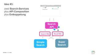 #WISSENTEILEN
Simple
Search
Super
Search
Search
API
Search MQ Result MQ
Idee #3:
zwei Search-Services
plus API Composition
plus Entkoppelung
 