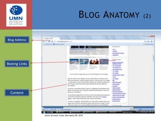 Blog Anatomy (2)Blog AddressBoeing LinksContentJudhie Setiawan, Ilkom, Multimedia PR, 2010