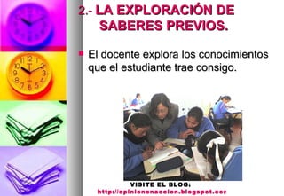 2.-  LA EXPLORACIÓN DE SABERES PREVIOS. ,[object Object],VISITE EL BLOG:  http://opinionenaccion.blogspot.com 