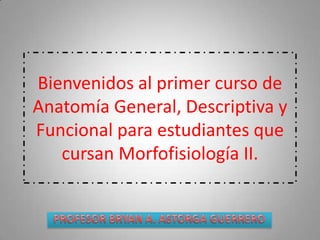 Bienvenidos al primer curso de
Anatomía General, Descriptiva y
Funcional para estudiantes que
   cursan Morfofisiología II.
 