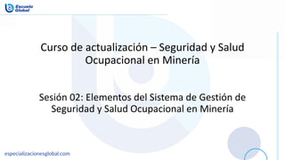 Curso de actualización – Seguridad y Salud
Ocupacional en Minería
Sesión 02: Elementos del Sistema de Gestión de
Seguridad y Salud Ocupacional en Minería
 