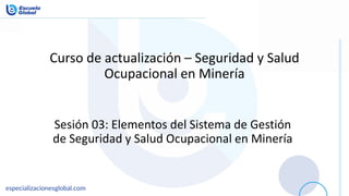 Curso de actualización – Seguridad y Salud
Ocupacional en Minería
Sesión 03: Elementos del Sistema de Gestión
de Seguridad y Salud Ocupacional en Minería
 