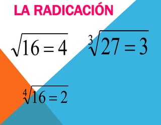 LA RADICACIÓN
416 
4
216 
3
327 
 