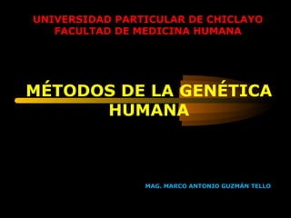 UNIVERSIDAD PARTICULAR DE CHICLAYO FACULTAD DE MEDICINA HUMANA MÉTODOS DE LA GENÉTICA HUMANA MAG. MARCO ANTONIO GUZMÁN TELLO 