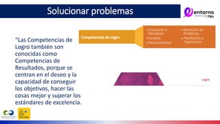 “Las Competencias de
Logro también son
conocidas como
Competencias de
Resultados, porque se
centran en el deseo y la
capacidad de conseguir
los objetivos, hacer las
cosas mejor y superar los
estándares de excelencia.
Solucionar problemas
 