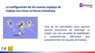 Una de las prioridades para quienes
ejercen posiciones de liderazgo es
contar con una variedad de habilidades
y competencias diferentes que
complementen los equipos de trabajo.
La configuración de los nuevos equipos de
trabajo con miras al futuro inmediato.
 