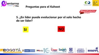 Preguntas para el Kahoot
5. ¿En líder puede evolucionar por el solo hecho
de ser líder?
SI NO
 