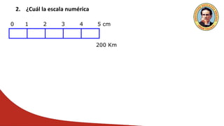 2. ¿Cuál la escala numérica
0 1 2 3 4 5 cm
200 Km
 