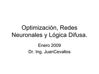 Optimización, Redes
Neuronales y Lógica Difusa.
           Enero 2009
     Dr. Ing. JuanCevallos
 
