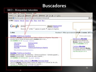 Buscadores
SEO – Búsquedas naturales

SEM – Enlaces
patrocinados

32

 