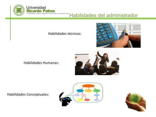 Habilidades del administrador


                        Habilidades técnicas:




         Habilidades Humanas:




Habilidades Conceptuales:
 
