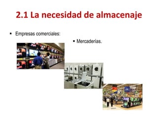 Empresas comerciales: 
Mercaderías. 
2.1 La necesidad de almacenaje  