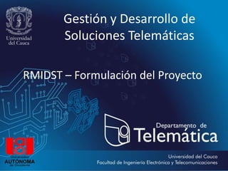 Gestión y Desarrollo de
       Soluciones Telemáticas

RMIDST – Formulación del Proyecto
 