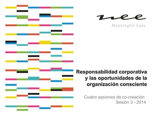 Responsabilidad corporativa
y las oportunidades de la
organización consciente
Cuatro sesiones de co-creación
Sesión 3 - 2014

 