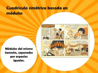 Cuadricula simétrica basada en módulos Módulos del mismo tamaño, separados por espacios iguales.