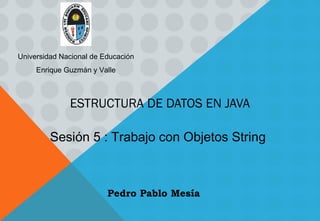 ESTRUCTURA DE DATOS EN JAVA
Sesión 5 : Trabajo con Objetos String
Universidad Nacional de Educación
Enrique Guzmán y Valle
Pedro Pablo Mesía
 