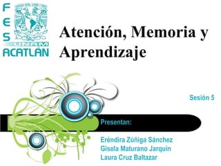 Atención, Memoria y Aprendizaje Sesión 5 Presentan: Eréndira Zúñiga SánchezGisela MaturanoJarquínLaura Cruz Baltazar 