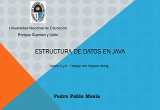 ESTRUCTURA DE DATOS EN JAVA
Sesión 5 y 6 : Trabajo con Objetos String
Universidad Nacional de Educación
Enrique Guzmán y Valle
Pedro Pablo Mesía
 